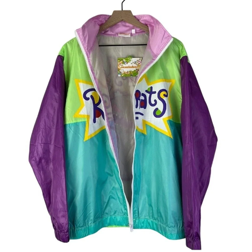 Nickelodeon Rugrats 90's Kidcore Windbreaker Full Zip Jacket Purple Green L New - Picture 5 of 6